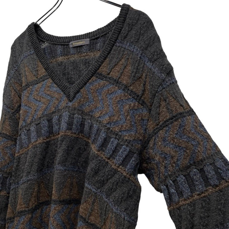 ISSEY MIYAKE ウール総柄Vネックニットセーター Archive 80s 筆タグ トップス イッセイミヤケ レディース メンズ ユニセックス