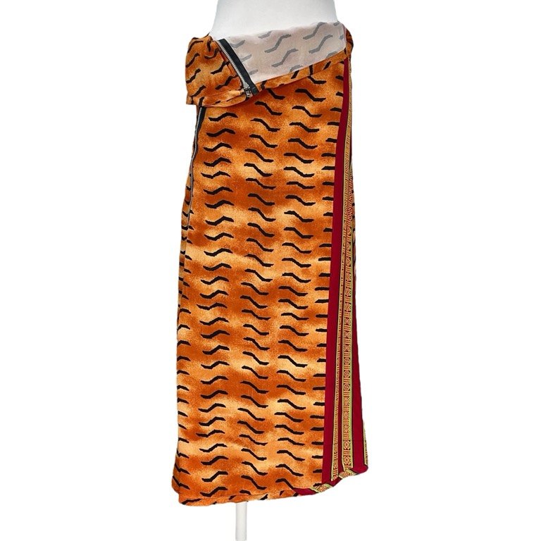 COMME des GARCONS 92SS エスニック柄ジップ装飾変型スカート Archive 90s Unfinished アンフィニッシュド ボトムス パンツ CdG 本ライン コムデギャルソン レディース