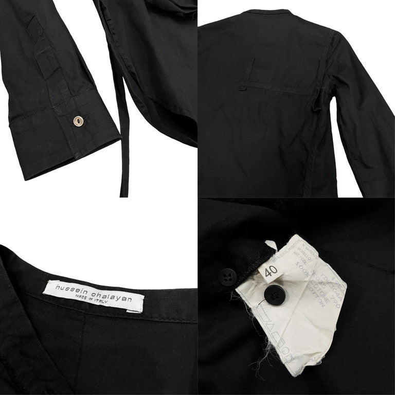 hussein chalayan コットンブロード再構築ノーカラーカットオフアシンメトリーシャツ ブラウス トップス Archive 90s 00s フセインチャラヤン レディース