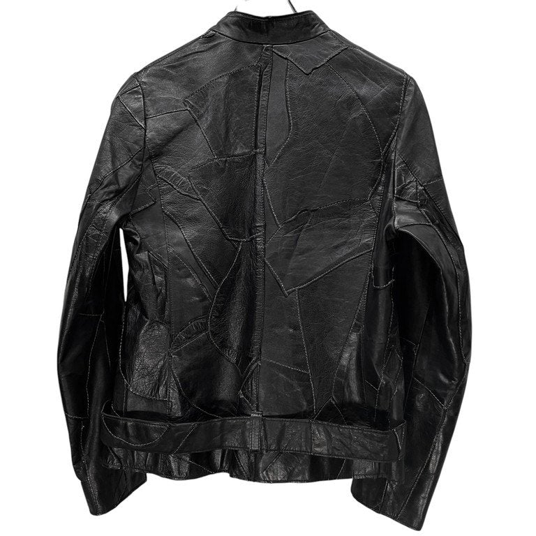 VIVIENNE TAM カウレザーパッチワークノーカラーダブルライダースレザージャケット Archive Vintage 90s 00s ブルゾン コート アウター ヴィヴィアンタム レディース