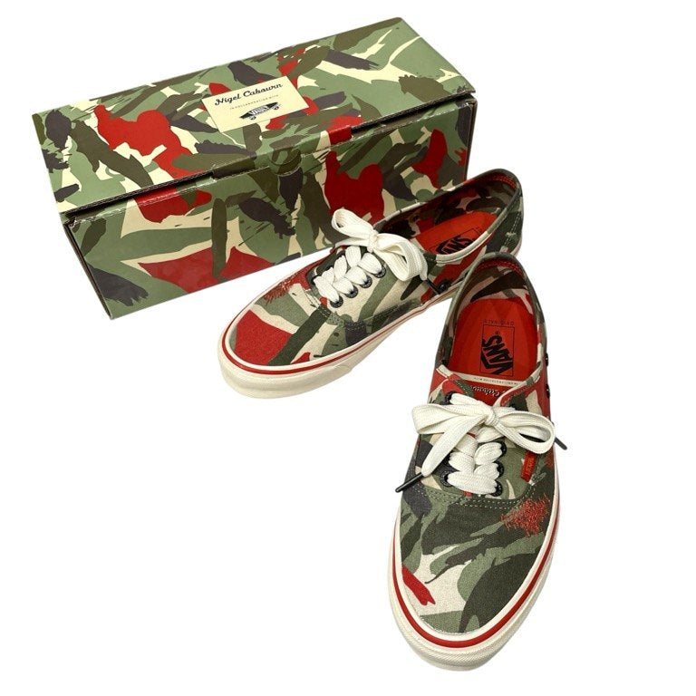 Nigel Cabourn × VANS VAULT 21AW OG AUTHENTIC LX - ARMY GREEN CAMO 迷彩柄ステッチ刺繍オーセンティック ローカットスニーカー シューズ 靴 クツ VN0A4BV99RB ナイジェルケーボン ヴァンズ バンズ ボルト メンズ