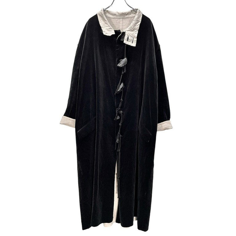 Yohji Yamamoto Pour Homme 21AW VELVETEEN X FLAX DOUBLE FACED STAND COAT 別珍リネンダブルフェイスレザーボタンスタンドカラーロングコート ベルベット ベロア リバーシブル LOOK19 定価512,600円 HX-C12-003 ヨウジヤマモト