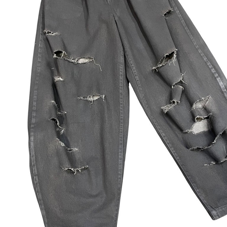 SOSHIOTSUKI 23AW ダメージ加工コーティングワイドデニムバギーパンツ ボトム 樹脂加工 革パッチ メンズ ソウシオオツキ S23AW24DNM-CRASH Knicker Bockers Denim 定価¥63,800-