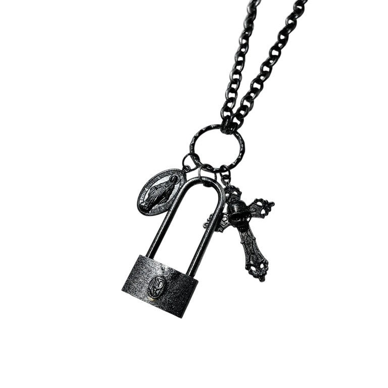 Jean Paul GAULTIER スカルロザリオマリアパドロックチェーンネックレス 一点物 激レア 希少 Archive 90s 00s JPG 未使用 クロス 十字架 南京錠 ペンダント アクセサリー ジャンポールゴルチエ メンズ レディース ユニセックス