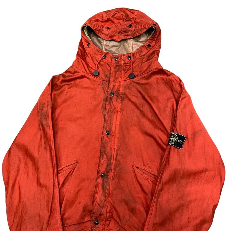 STONE ISLAND 88SS RASO GOMMATO コーティングコットンハイネックフーデッドジャケット Archive 80s 90s 本人期 初期 希少 Green Edge グリーンエッジ ブルゾン コート パーカー アウター Massimo Osti マッシモオスティ ストーンアイランド