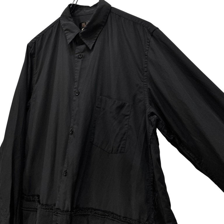 BLACK COMME des GARCONS 20SS テーラードジャケットドッキングオーバーサイズカットオフポリエステルシャツ ブラウス ブラック コムデギャルソン メンズ レディース ユニセックス