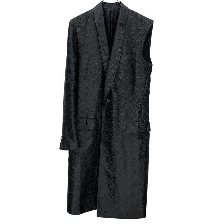ALEXANDER McQUEEN 05AW 総シルクジャカードアシンメトリーノースリーブチェスターコート Archive 00s 総柄 花 テーラード ジャケット ブルゾン アウター アレキサンダーマックイーン メンズ