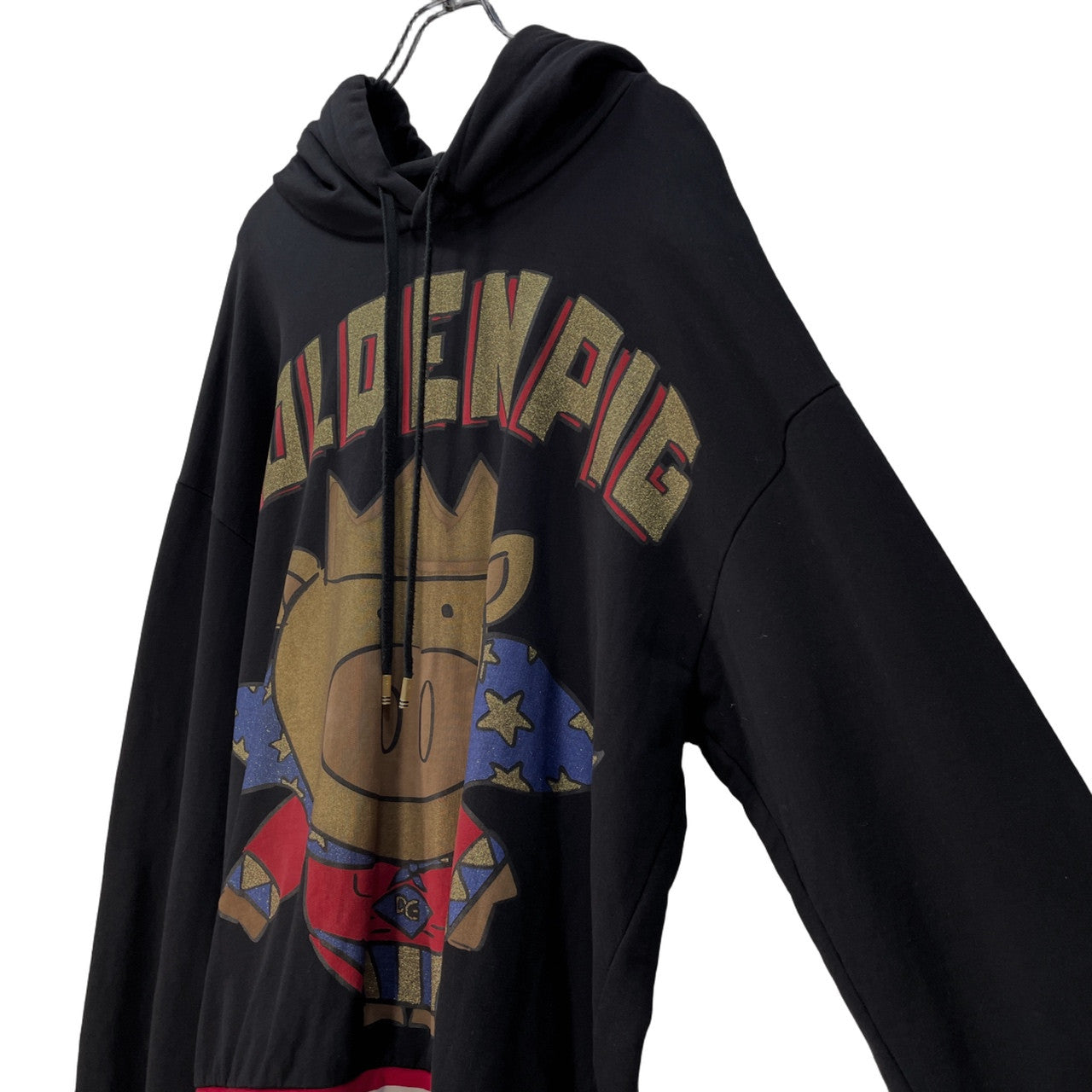 DOLCE&GABBANA 19SS DG KING GOLDEN PIG キングゴールデンピッグプリントトリコロールリブプルオーバーパーカー フーディ トップス アウター D&G ドルチェアンドガッバーナ メンズ