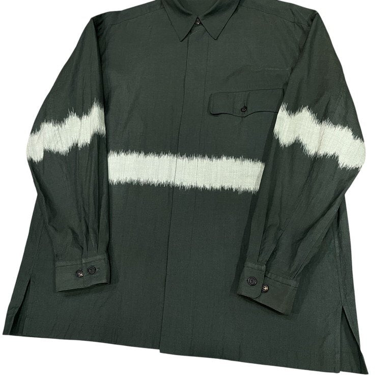 ISSEY MIYAKE ウールコットンラインデザインボックスシルエットシャツ Archive 80s 90s ブラウス ボーダー オーバーサイズ イッセイミヤケ メンズ