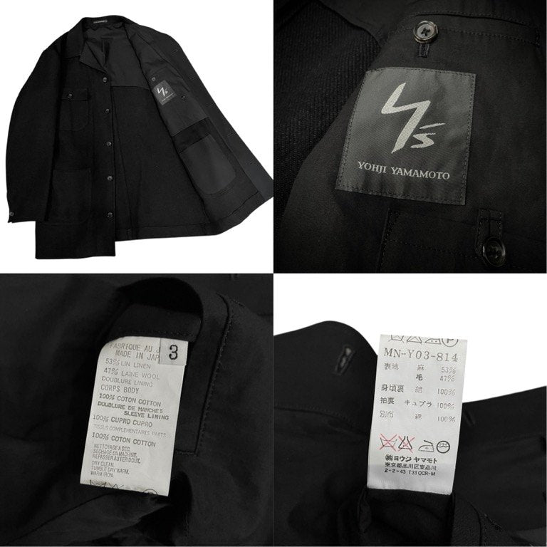 Y's for men リネンウールツイード切替ハーフコート ジャケット ブルゾン アウター Archive Yohji Yamamoto Pour Homme ヨウジヤマモトプールオム ワイズフォーメン メンズ