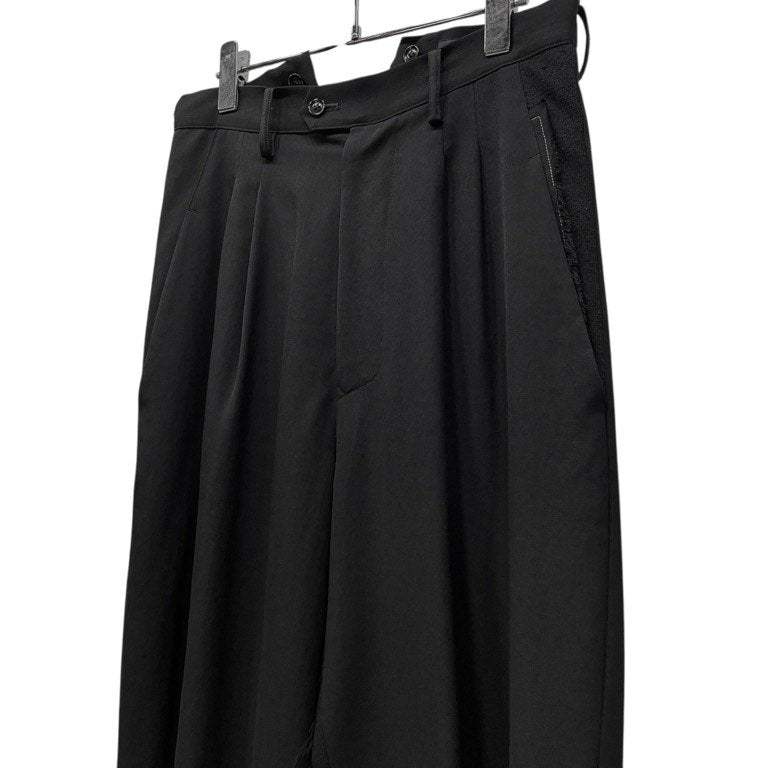 Y's 19AW ウールギャバジンカットアウトニット切替裁ち切りワイドパンツ カットオフ サスペンダーボタン ボトムス Yohji Yamamoto ワイズ ヨウジヤマモト レディース メンズ ユニセックス