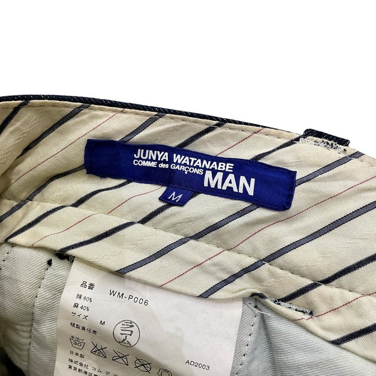 JUNYA WATANABE COMME des GARCONS MAN 04SS ステンシルプリントコットンリネンデニムカーゴパンツ Archive ボトムス ミリタリー アーミー ジュンヤワタナベ コムデギャルソン マン メンズ