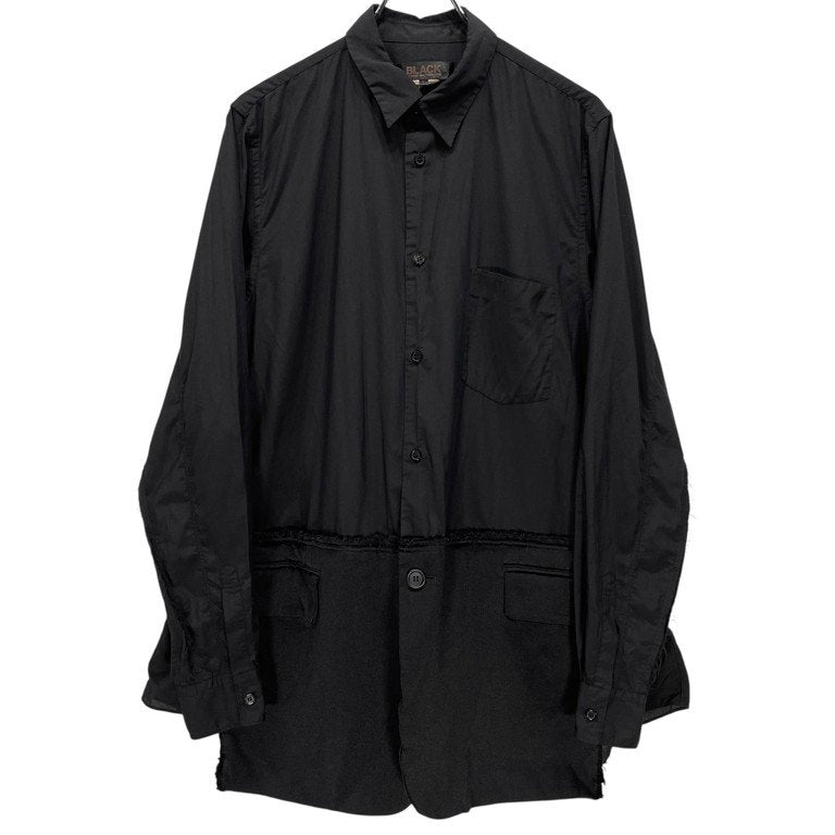 BLACK COMME des GARCONS 20SS テーラードジャケットドッキングオーバーサイズカットオフポリエステルシャツ ブラウス ブラック コムデギャルソン メンズ レディース ユニセックス