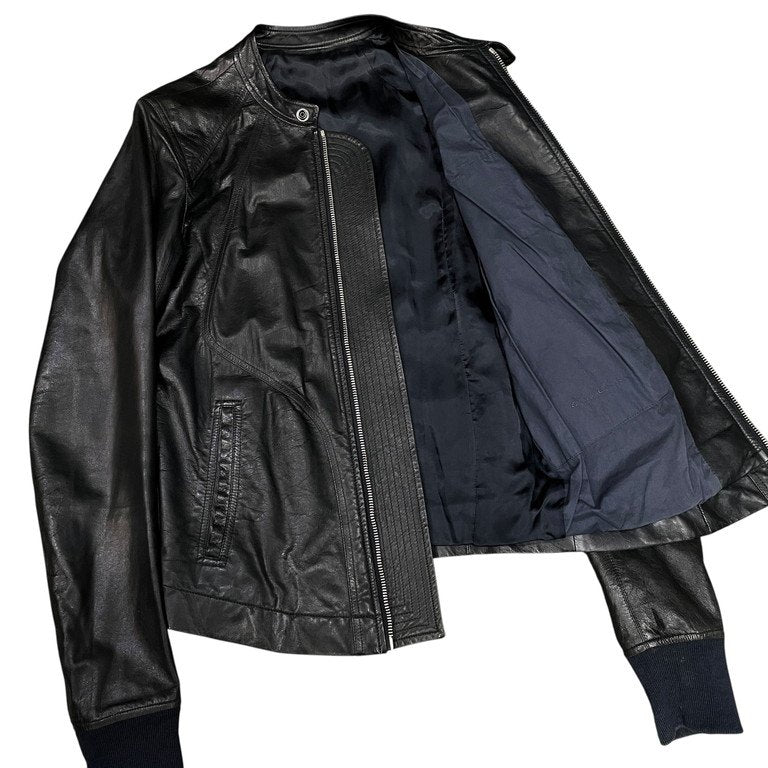 Rick Owens 14SS ラムレザーノーカラーシングルライダースジャケット Archive VICIOUS ブルゾン コート アウター 袖リブ RU14S1761-LGI リックオウエンス メンズ