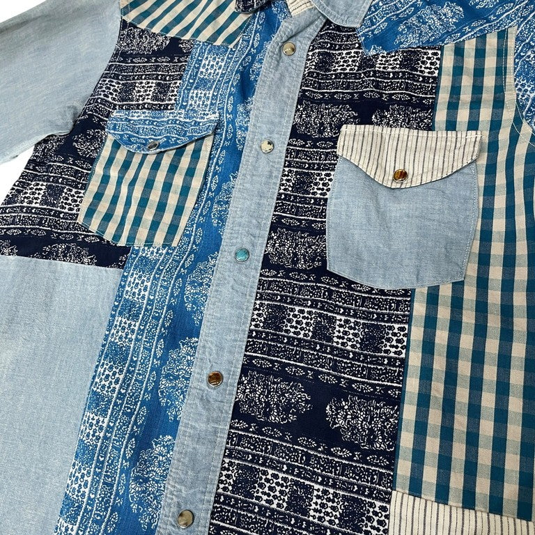 KAPITAL 06AW バンダナパッチワークウエスタンシャツ 初期 希少 リネン ターコイズボタン チェック ガーゼ キャピタル メンズ レディース ユニセックス