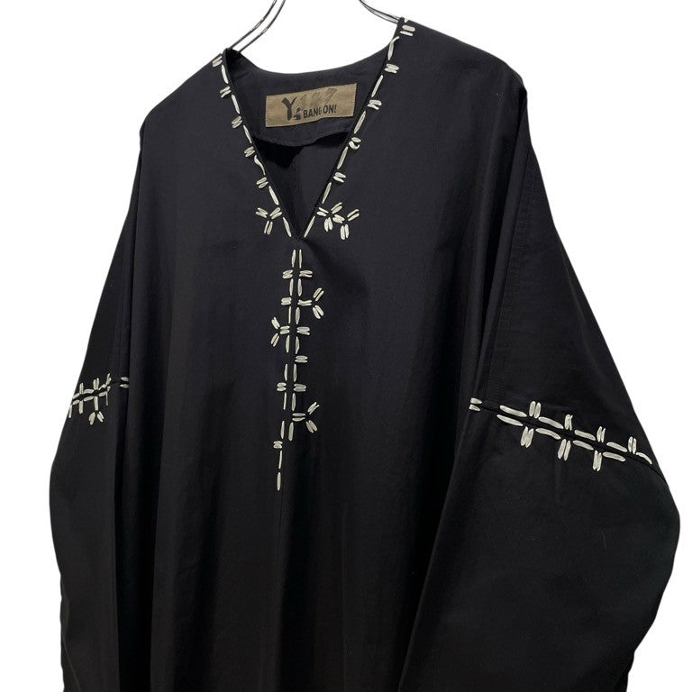 Y's BANG ON! 22SS 刺繍デザインVネックノーカラープルオーバーシャツ ブラウス チュニック トップス Yohji Yamamoto Pour Homme 85AW復刻 ヨウジヤマモトプールオム ワイズバングオン メンズ レディース ユニセックス