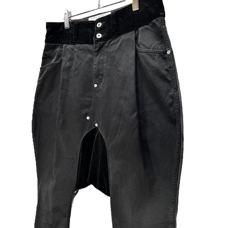 GANRYU 13AW ゴートレザーパッチコットンギャバジンブラックデニムコーデュロイ切替再構築サルエルパンツ クロップド ボトムス COMME des GARCONS ガンリュウ コムデギャルソン メンズ