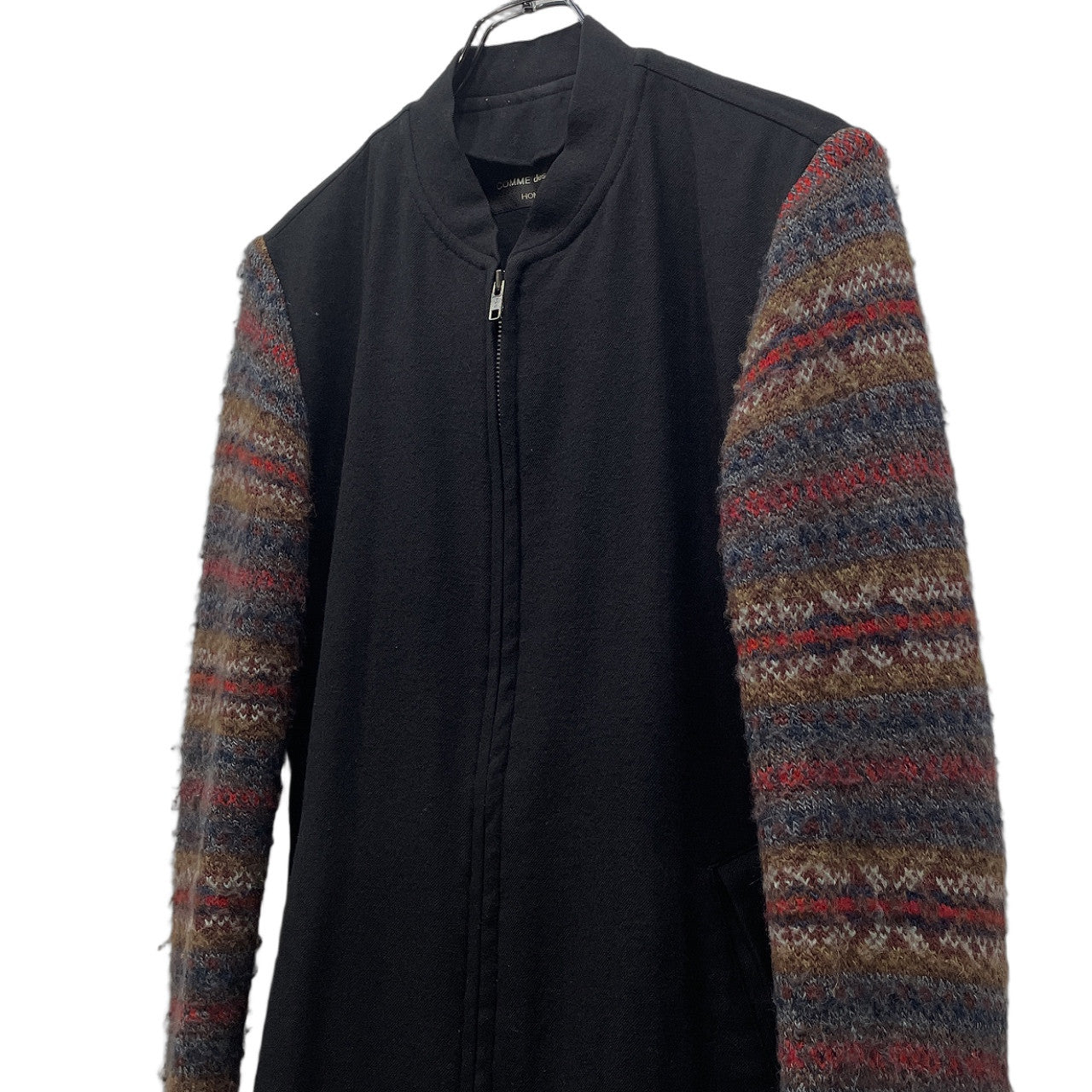COMME des GARCONS HOMME PLUS 96AW 袖フェアアイル柄ニット切替ウールフラノジップアップジャケット Archive Traditional モッズ期 ブルゾン コート アウター フランネル コムデギャルソンオムプリュス メンズ