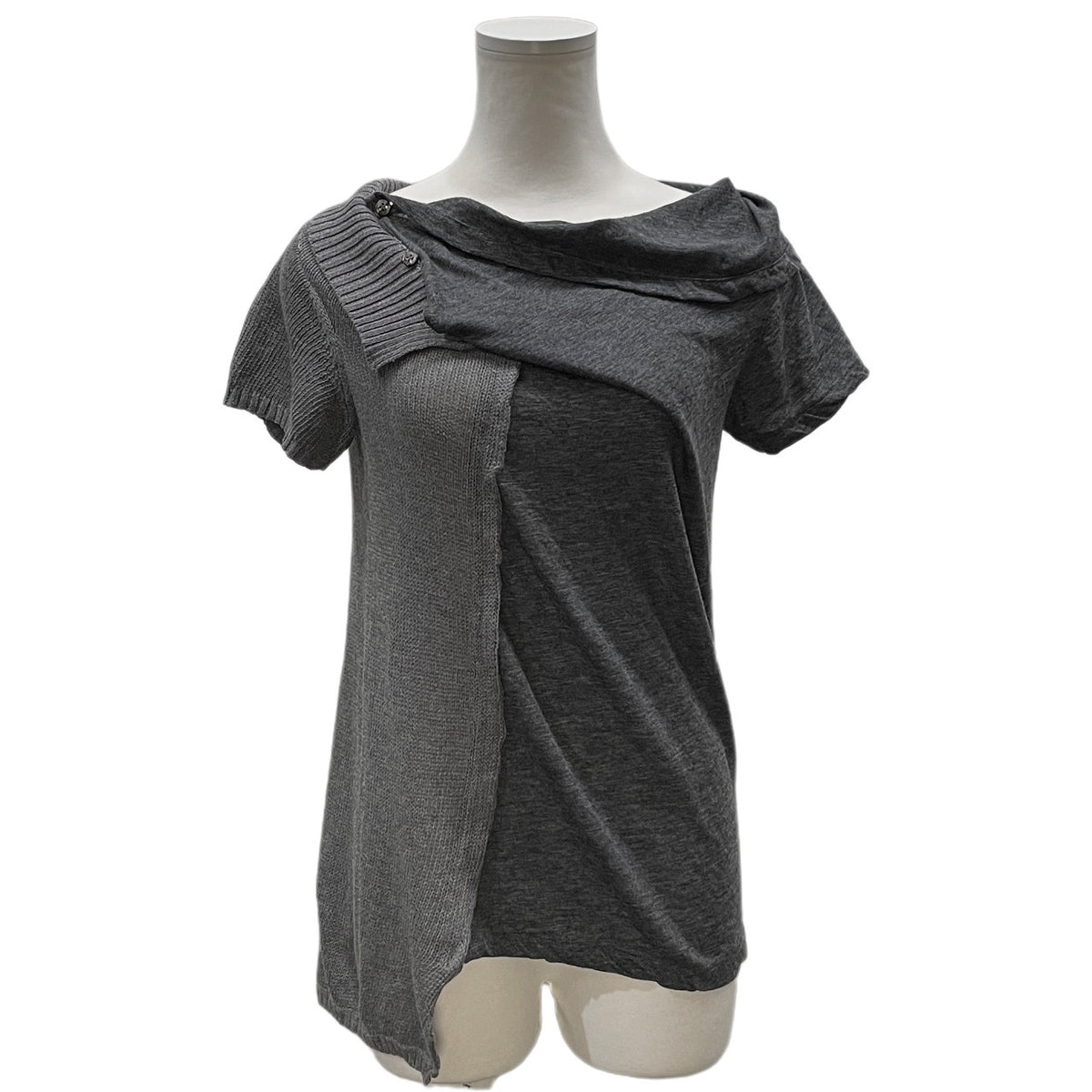Y's 天竺ニットドッキングアシンメトリーカットソー トップス Tシャツ 半袖 Yohji Yamamoto Femme ワイズ ヨウジヤマモト レディース