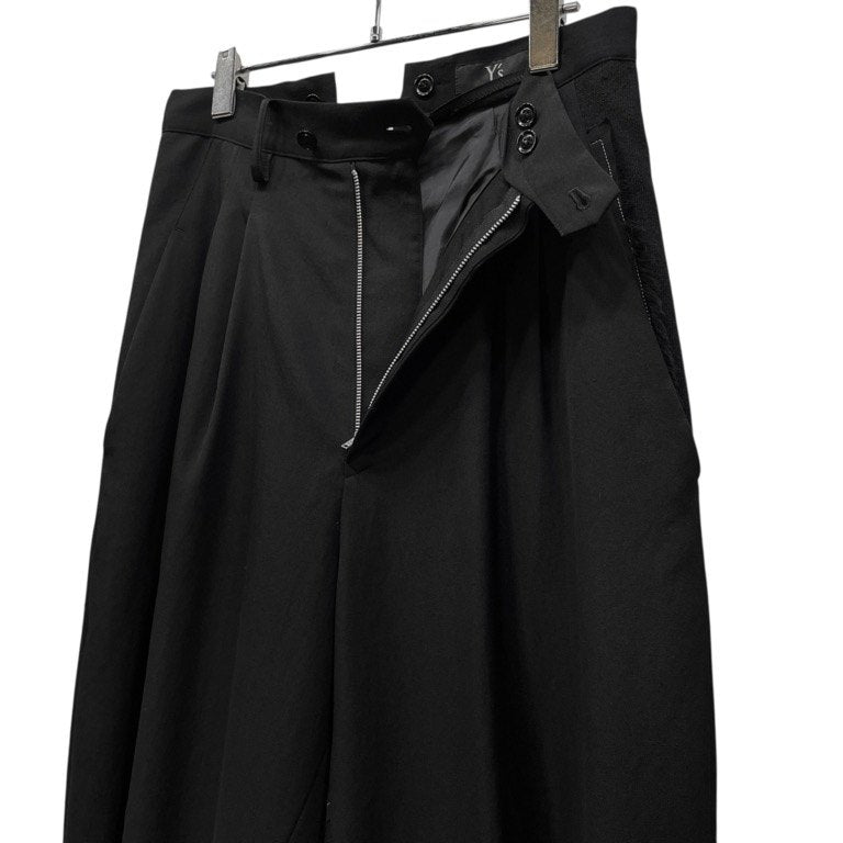 Y's 19AW ウールギャバジンカットアウトニット切替裁ち切りワイドパンツ カットオフ サスペンダーボタン ボトムス Yohji Yamamoto ワイズ ヨウジヤマモト レディース メンズ ユニセックス