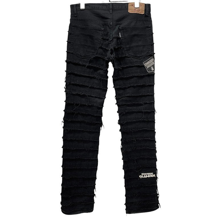 HYSTERIC GLAMOUR ツギハギクラッシュパッチワークワッペンブラックデニムパンツ Archive レア KINKY ウミヘビ クラスト ダメージ加工 ボトムス ヒステリックグラマー メンズ レディース ユニセックス