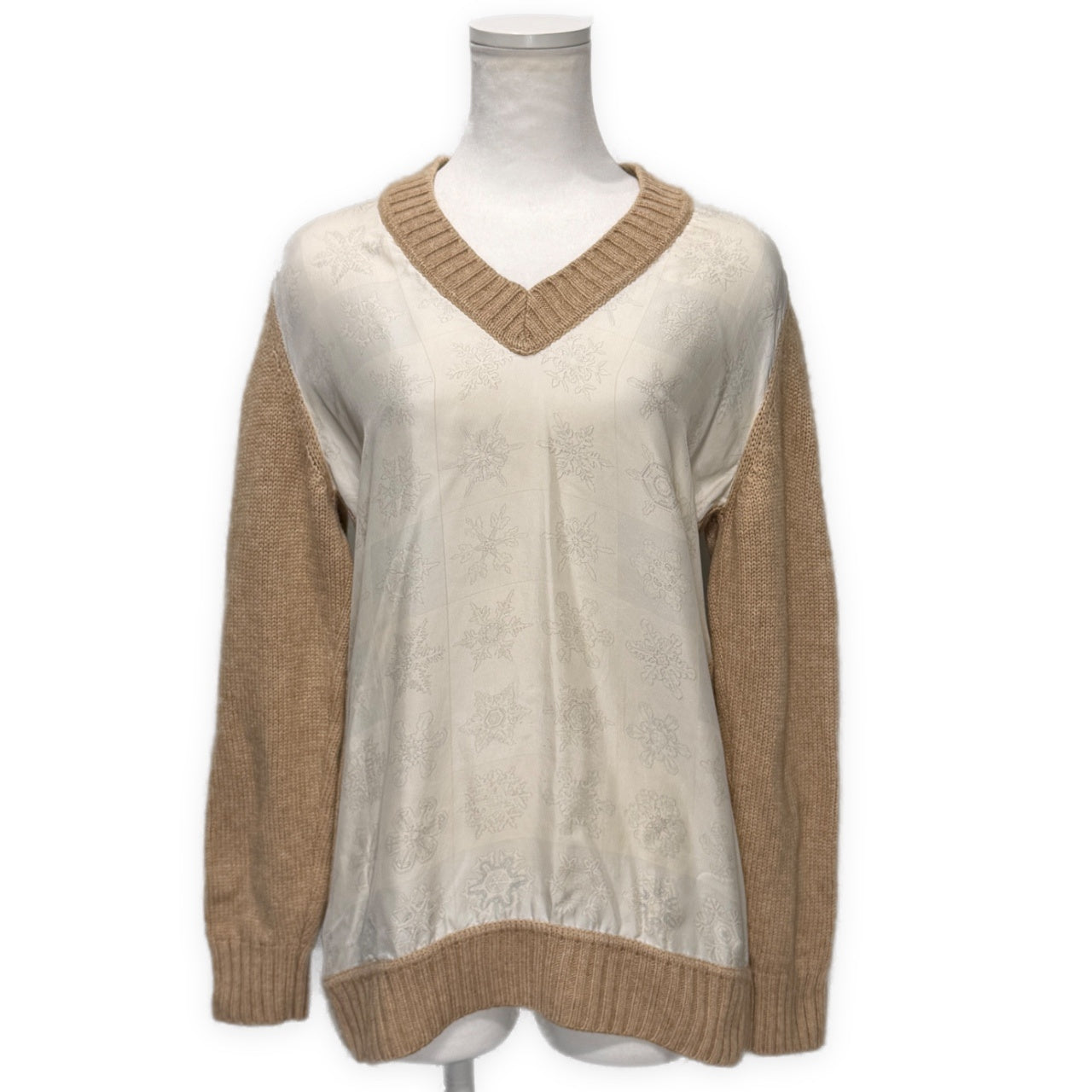 HERMES HERMES FEUX DE L'HIVER Vネック切り替えニット M