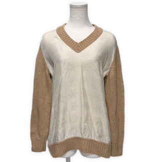 HERMES HERMES FEUX DE L'HIVER Vネック切り替えニット M