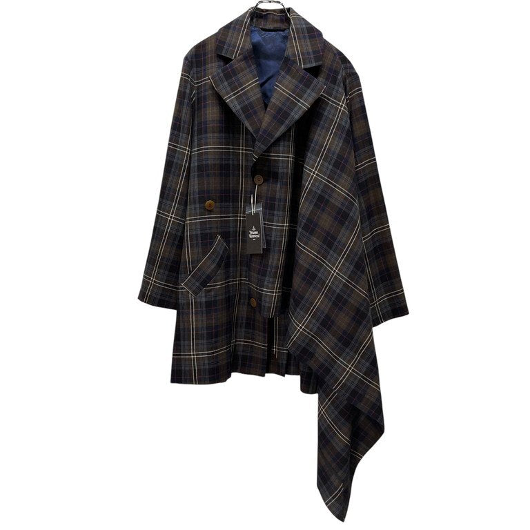 Vivienne Westwood MAN 24AW ウールタータンチェック変形ドレープロングテーラードコート ジャケット ブルゾン アウター 未使用タグ付き ヴィヴィアンウエストウッド マン メンズ