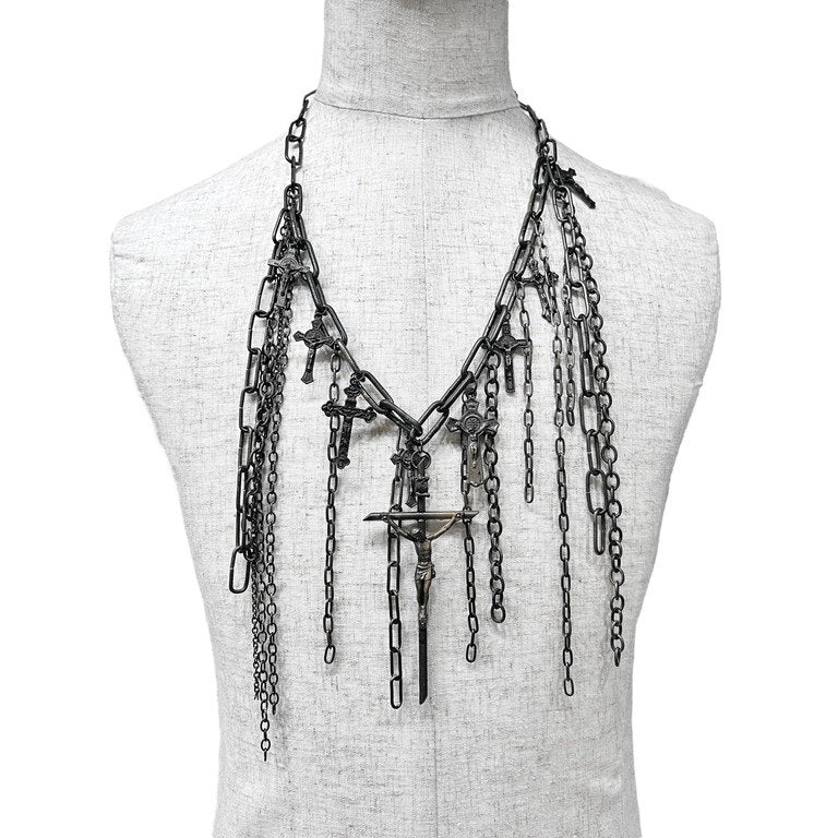 Jean Paul GAULTIER マルチチェーンクロスロザリオネックレス 一点物 激レア 希少 Archive 90s 00s JPG 未使用 十字架 磔刑 ペンダント アクセサリー ジャンポールゴルチエ メンズ レディース ユニセックス