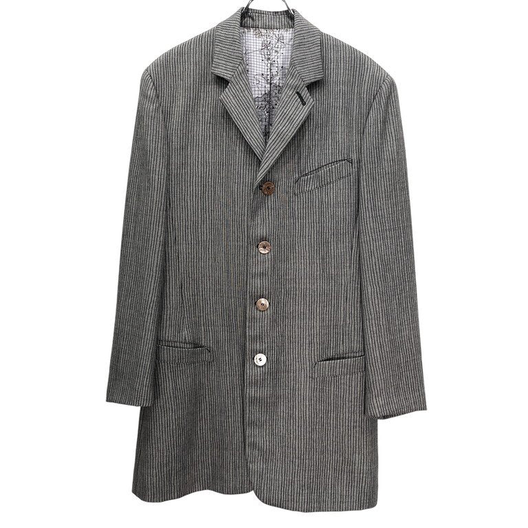 Jean Paul GAULTIER HOMME ウールストライプ星座柄裏地ロングテーラードジャケット ハイウエストパンツセットアップスーツ Archive 90s JPG ジャンポールゴルチエ ゴルチェ メンズ