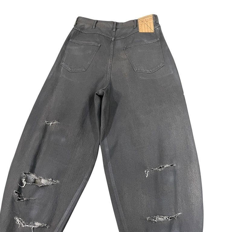 SOSHIOTSUKI 23AW ダメージ加工コーティングワイドデニムバギーパンツ ボトム 樹脂加工 革パッチ メンズ ソウシオオツキ S23AW24DNM-CRASH Knicker Bockers Denim 定価¥63,800-