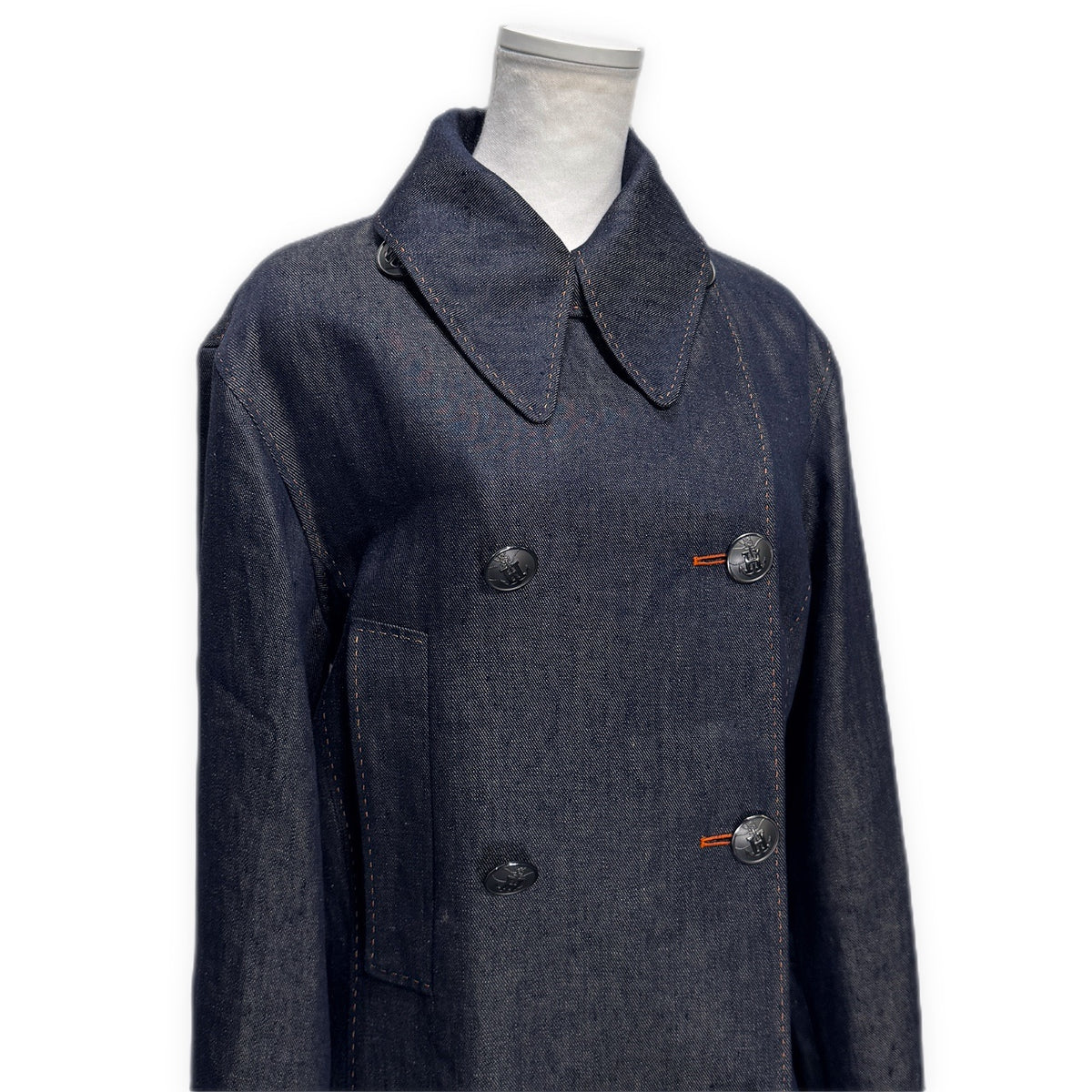 HERMES Hermes Linen Denim Pea Coat 40