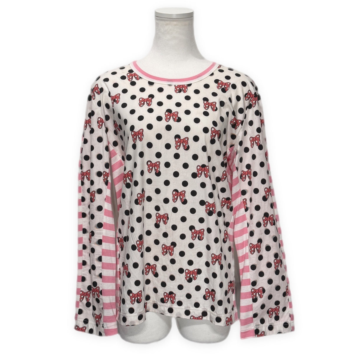 COMME des GARCONS GIRL 20AW ディズニーコラボドットボーダーデザイン切り替えカットソー 長袖 ミニー ギャルソン レディース