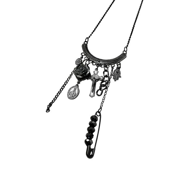 Jean Paul GAULTIER 磔刑マルチモチーフチェーンネックレス クロス 薔薇 十字架 コレクションサンプル 一点物 激レア 希少 Archive 90s JPG 未使用 ペンダント アクセサリー ジャンポールゴルチエ メンズ レディース ユニセックス