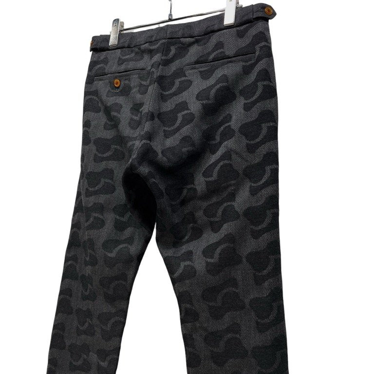 COMME des GARCONS HOMME PLUS 02AW ウールヘリンボーンジャカード総柄カットオフパンツ スラックス トラウザーズ Archive 四つの黒 Black ボトムス コムデギャルソンオムプリュス メンズ