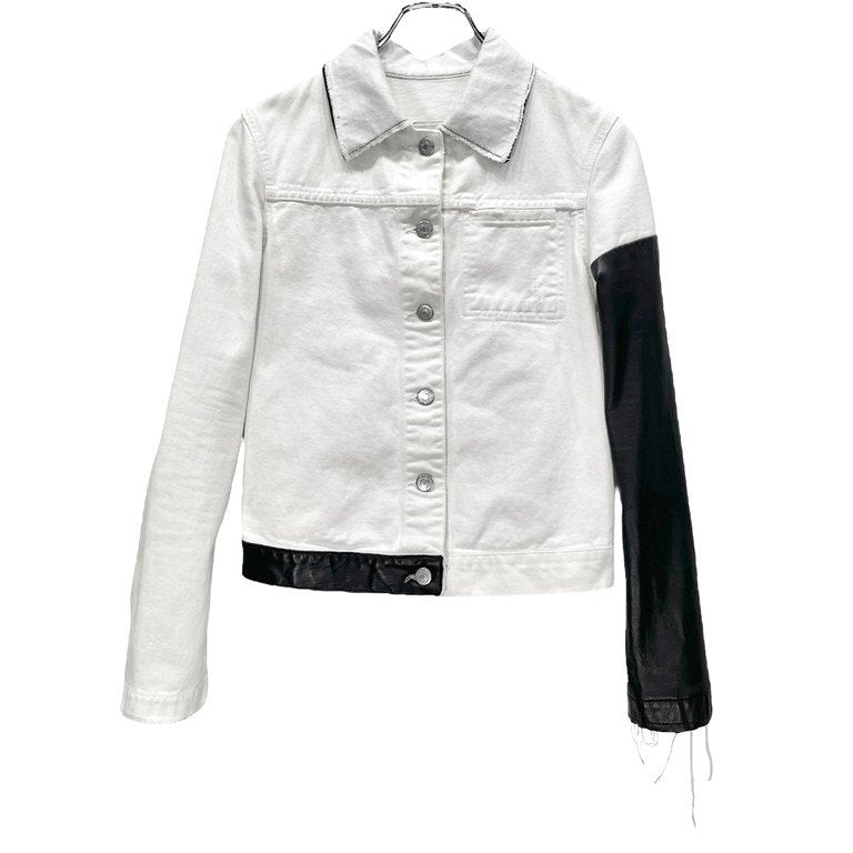 HELMUT LANG 03SS VINTAGE BROKEN DENIM LEATHER SWITCHING TRUCKER JACKET ヴィンテージブロークンデニムレザー切替トラッカージャケット Archive ダメージ加工 カットオフ ブルゾン コート アウター ヘルムートラング