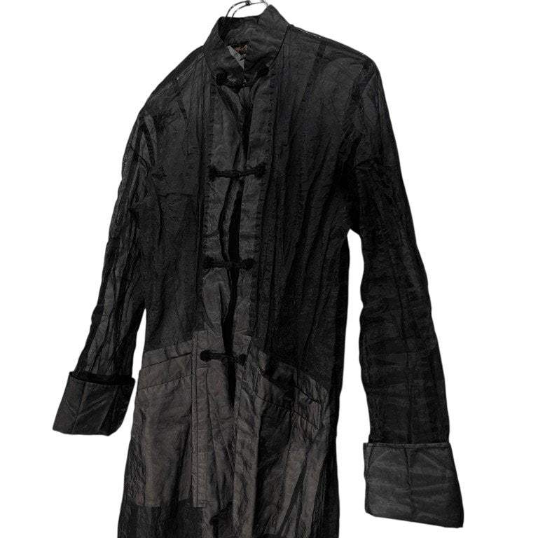 BLACK COMME des GARCONS 20AW ポリエステル皺加工シースルーロングチャイナシャツ ブラウス トップス アウター ジャケット コート ブラック コムデギャルソン メンズ レディース ユニセックス