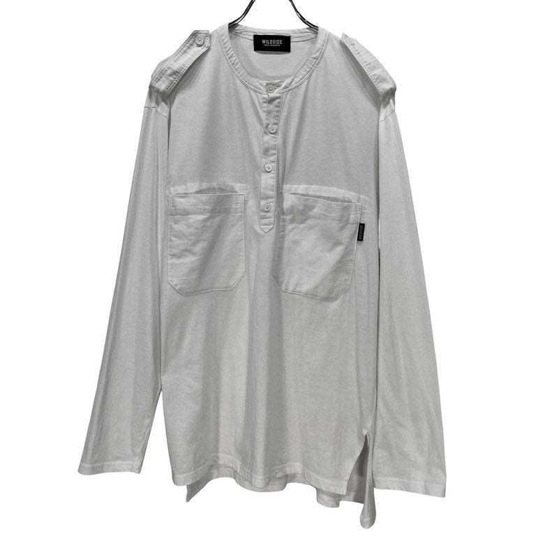 WILDSIDE YOHJI YAMAMOTO 22AW Cotton Jersey Shoulder Strap Henley Neck Long Sleeve 天竺エポレットダブルポケットヘンリーネックTシャツ カットソー Tee T-shirt トップス ワイルドサイド ヨウジヤマモト メンズ