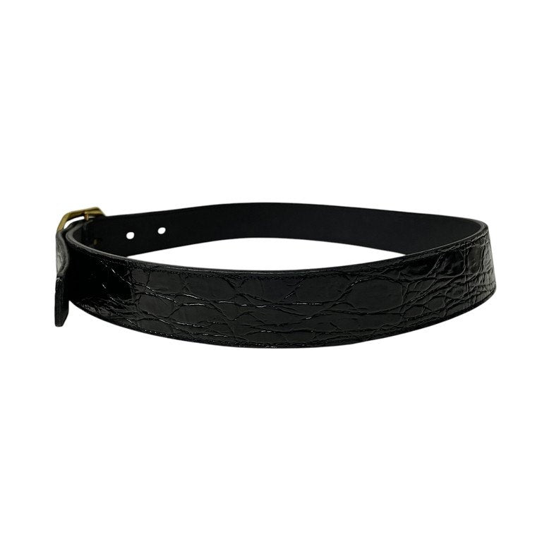 SAINT LAURENT PARIS 21AW 22SS ゴールドオーバルバックルクロコエンボスレザーベルト 75 型押し 革 服飾小物 GRZ669889 サンローランパリ メンズ レディース ユニセックス