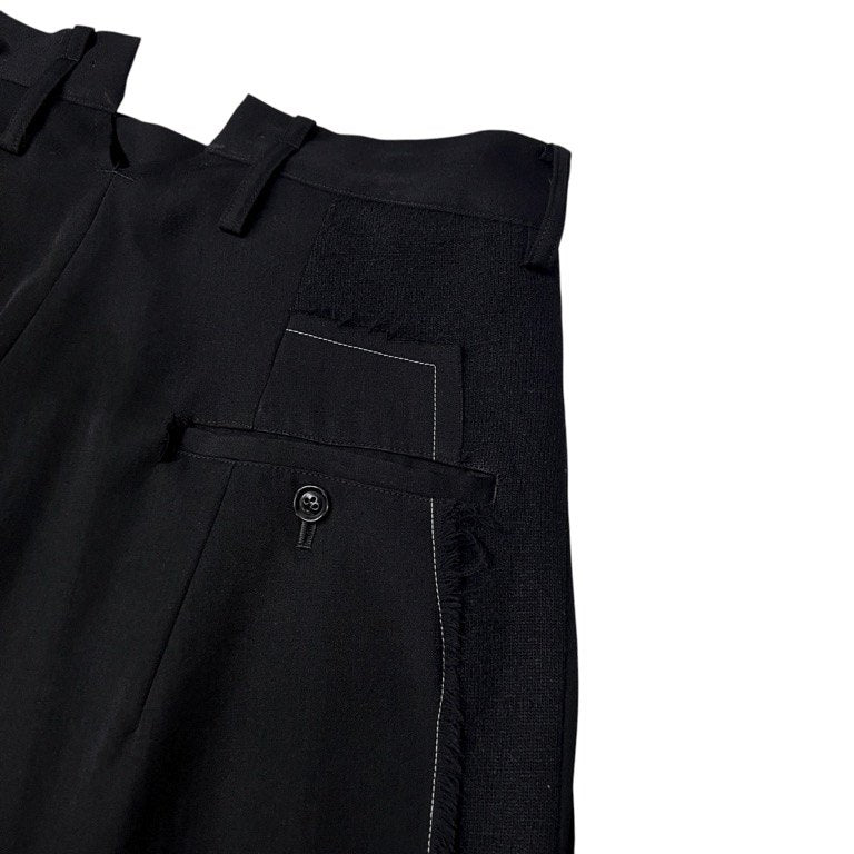 Y's 19AW ウールギャバジンカットアウトニット切替裁ち切りワイドパンツ カットオフ サスペンダーボタン ボトムス Yohji Yamamoto ワイズ ヨウジヤマモト レディース メンズ ユニセックス