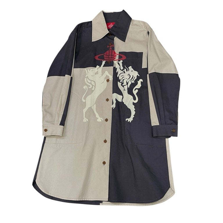 Vivienne Westwood RED LABEL 21SS ライトキャンバスオーブプリントパネル切り替えステンカラーロングコート ジャケット ブルゾン アウター シャツ トップス ヴィヴィアンウエストウッド レッドレーベル レディース