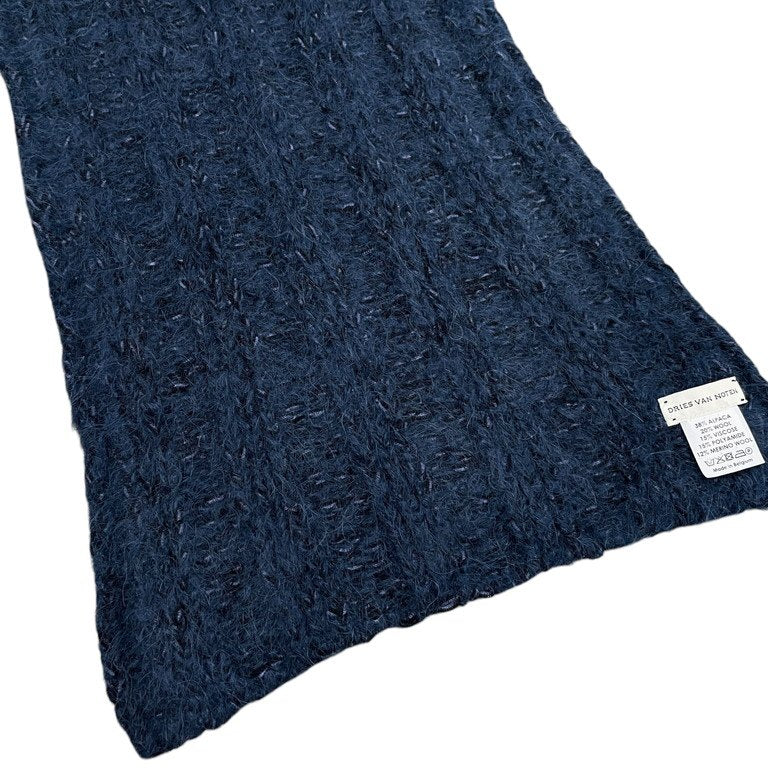 DRIES VAN NOTEN アルパカメリノウールロイヤルブルーシャギーニット大判マフラー ストール スカーフ Archive 00s 小物 雑貨 ドリスヴァンノッテン