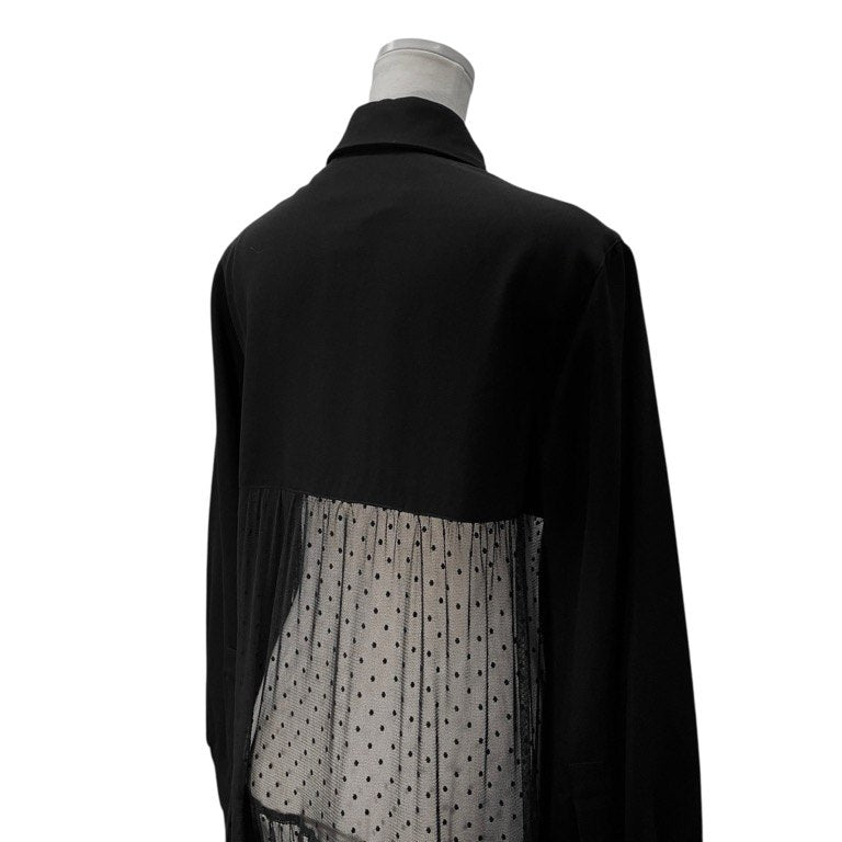 LIMI feu ドット刺繍チュール切替ウールギャバジンロングシャツワンピース トップス アウター Yohji Yamamoto Femme リミフゥ ヨウジヤマモトファム レディース