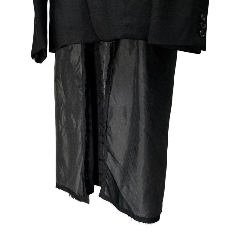 BLACK COMME des GARCONS 18AW ストライプタフタカットオフレイヤードポリエステル縮絨テーラードジャケット ブレザー ブルゾン コート アウター ブラック コムデギャルソン メンズ レディース ユニセックス
