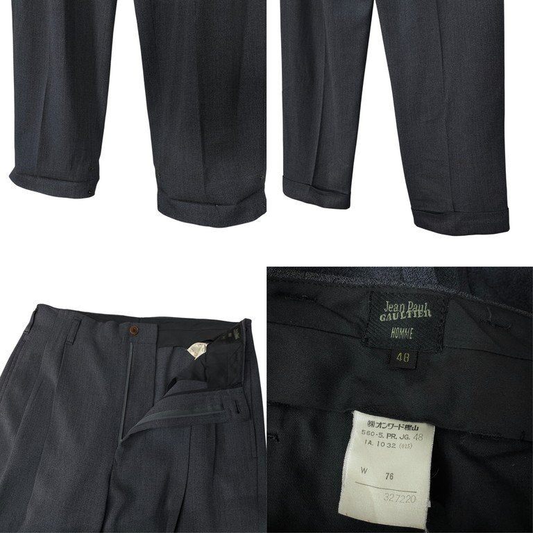 Jean Paul GAULTIER HOMME 漢字ライニングセットアップスーツ ピークドラペルダブルブレストテーラードジャケット パンツ スラックス トラウザーズ ブルゾン アウター Archive 90s JPG ジャンポールゴルチエ メンズ