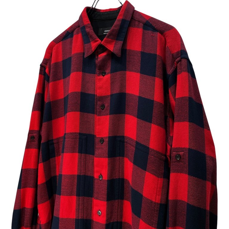 ensou. コットンヘビーネルスリーブストラップチェックロングシャツ ブラウス トップス エンソウ メンズ レディース ユニセックス