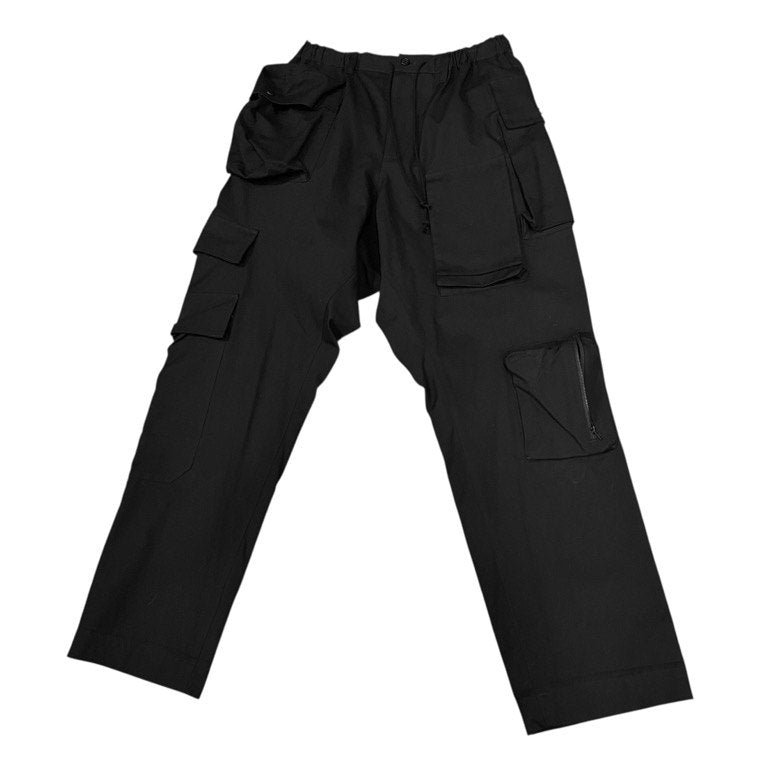 B Yohji Yamamoto 19SS コットンキャンバスマルチ立体ポケットイージーカーゴパンツ ウエストゴムシャーリング ボトムス ビー ヨウジヤマモト メンズ レディース ユニセックス