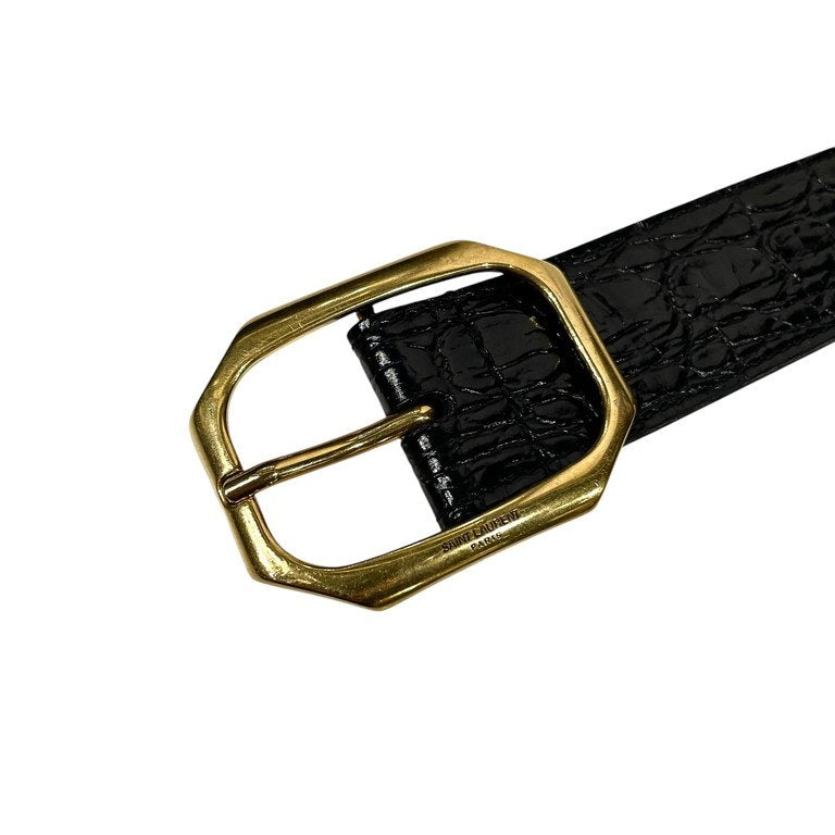 SAINT LAURENT PARIS 21AW 22SS ゴールドオーバルバックルクロコエンボスレザーベルト 75 型押し 革 服飾小物 GRZ669889 サンローランパリ メンズ レディース ユニセックス