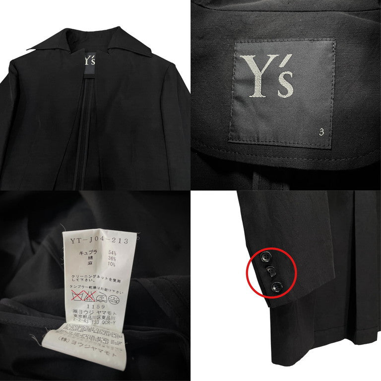 Y's スクエアカッティング燕尾ロングジャケット テーラード ブルゾン コート アウター Yohji Yamamoto Femme ヨウジヤマモトファム ワイズ レディース