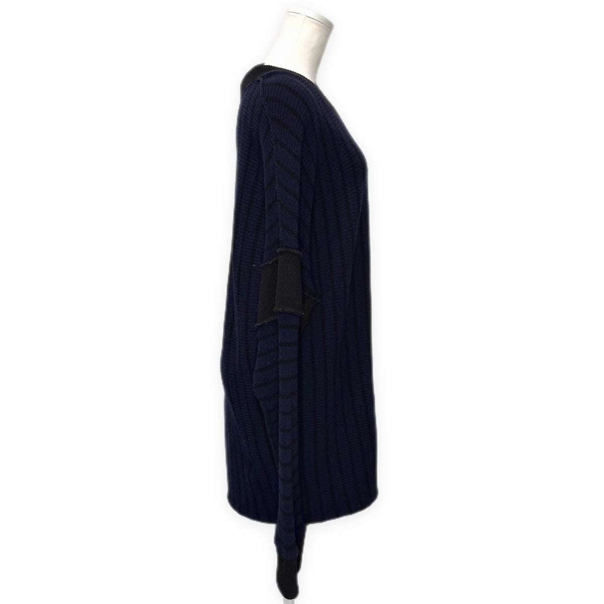 MM6 ウールストライプリブ編みナイロン切り替えオーバーサイズニット トップス カットソー マルジェラ レディース
